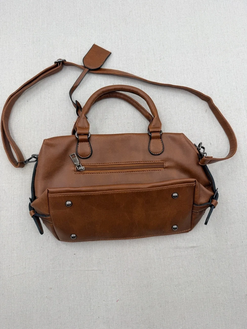 Brown Leatherette Satchel Handbag